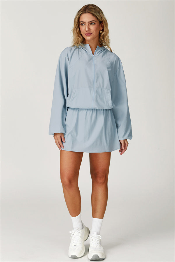 The Zeal Airy Zip Hoodie Tennis Skirt 2-Piece Set