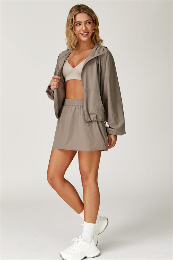 The Zeal Airy Zip Hoodie Tennis Skirt 2-Piece Set