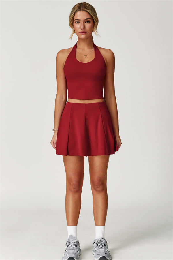 The Boost Halter Crop Top Tennis Skirt 2-Piece Set