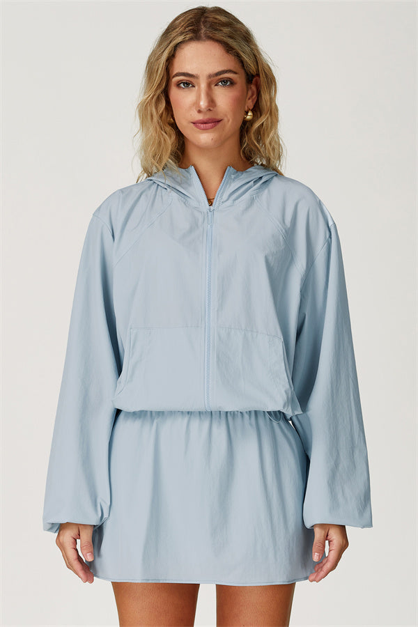 The Zeal Airy Zip Hoodie Tennis Skirt 2-Piece Set