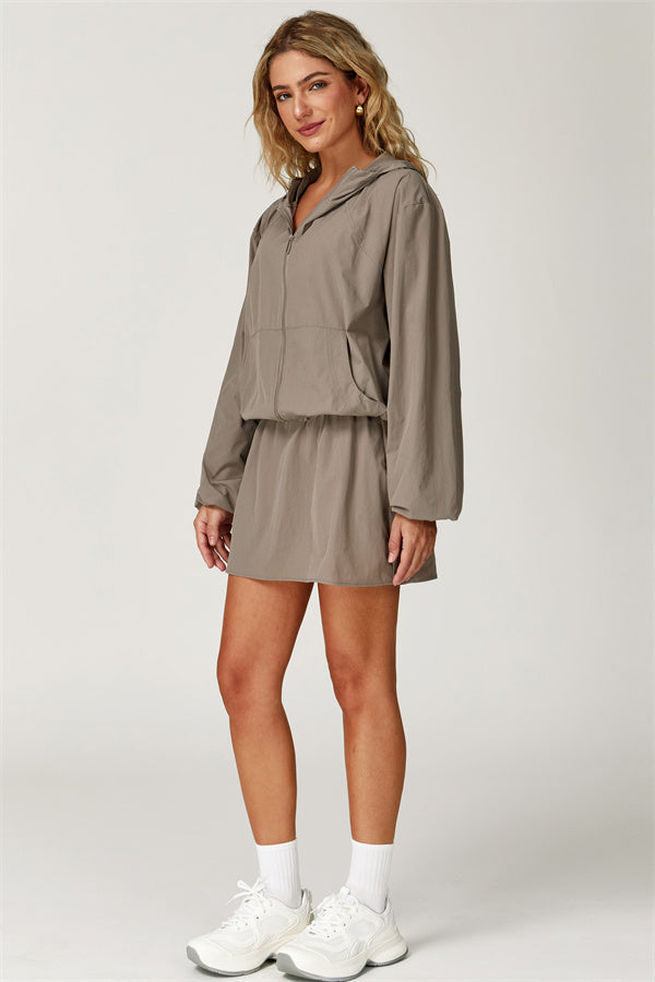 The Zeal Airy Zip Hoodie Tennis Skirt 2-Piece Set