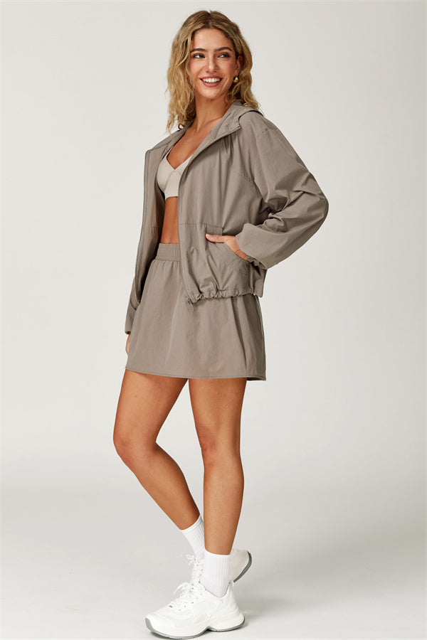 The Zeal Airy Zip Hoodie Tennis Skirt 2-Piece Set