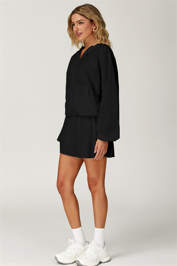 The Zeal Airy Zip Hoodie Tennis Skirt 2-Piece Set