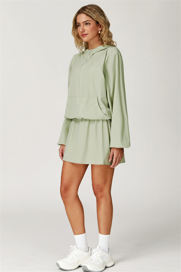 The Zeal Airy Zip Hoodie Tennis Skirt 2-Piece Set