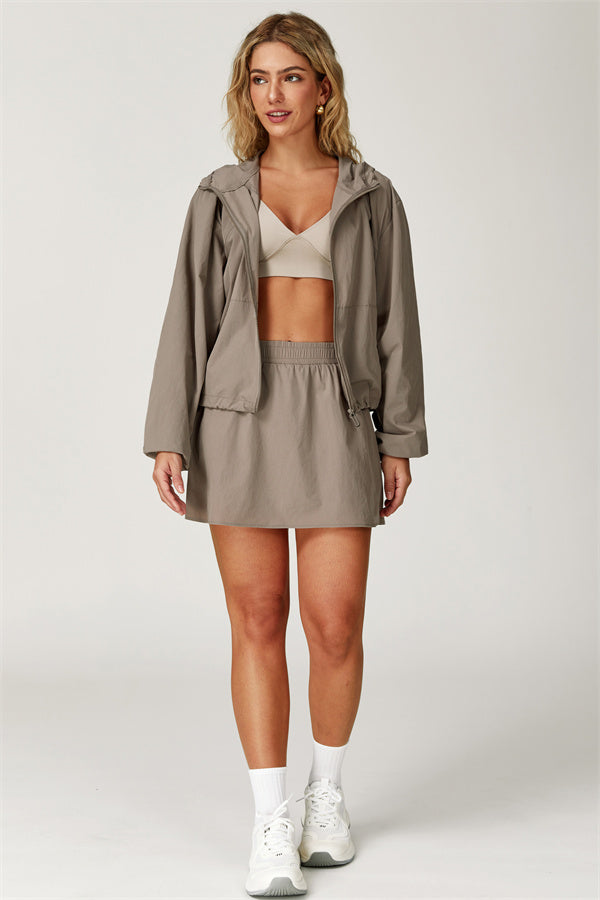 The Zeal Airy Zip Hoodie Tennis Skirt 2-Piece Set